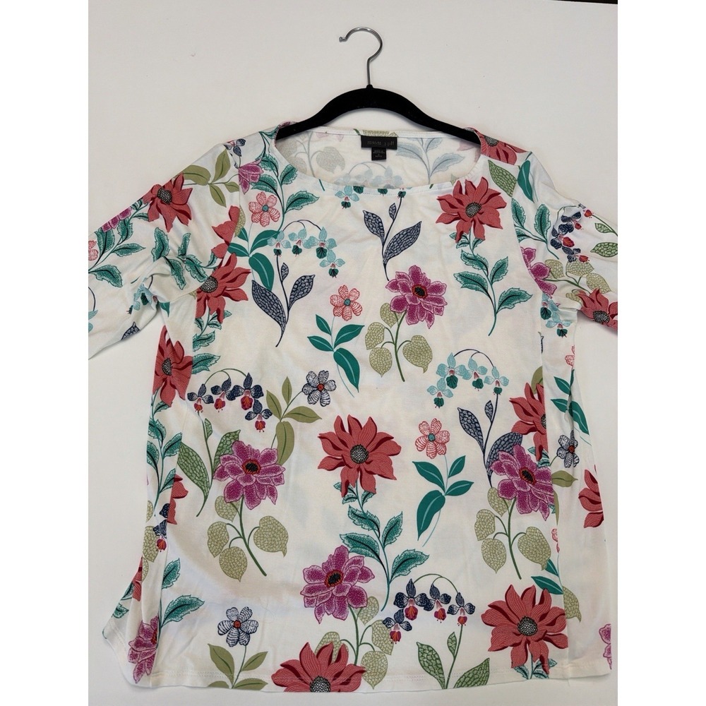 J Jill Wearever Floral Top S Petite 3/4 Sleeve Stretch Knit Blouse. 5209